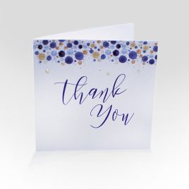 Confetti thank you card in blues and golds with 3D dotted highlights